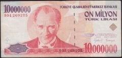 7.Emisyon 10 000 000 Lira A04 269275 Çok Temiz