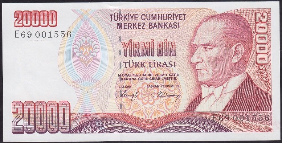 7.EMİSYON 1.TERTİP 20000 LİRA E69 001556 ÇİLALTI