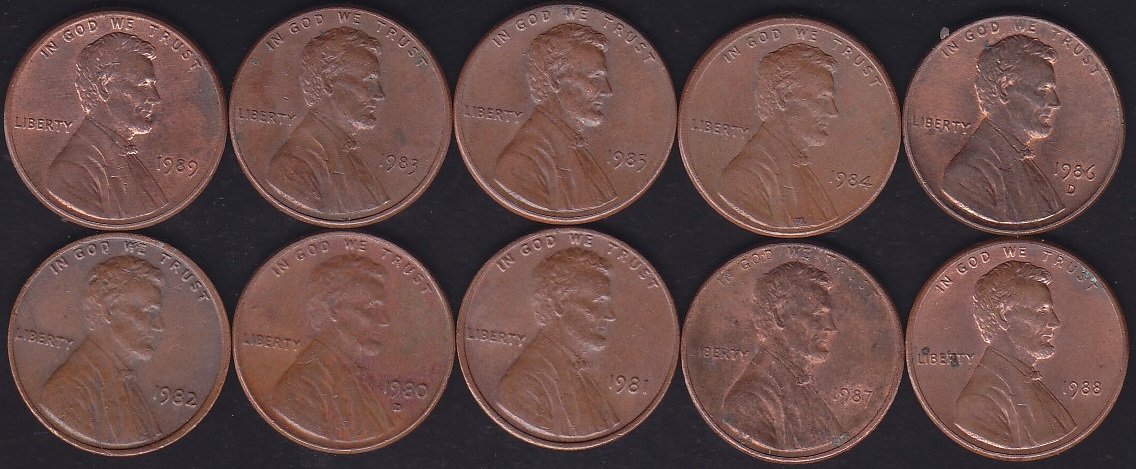 Amerika 1 Cent 1980-89 Arası 10 Adet Tam seri
