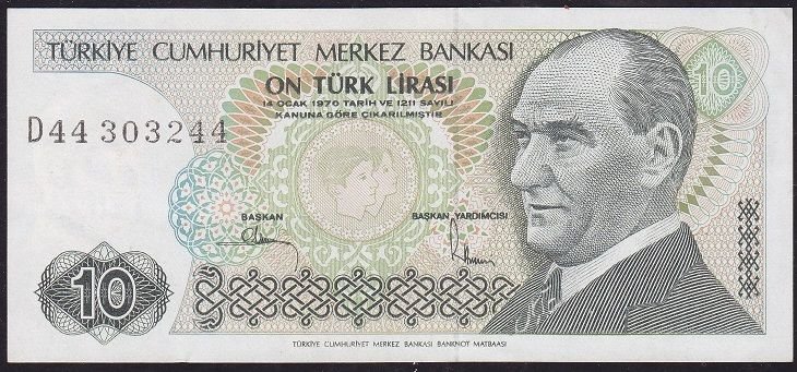 7.Emisyon 2.Tertip 10 Lira D44 303244 Çok Çok Temiz+