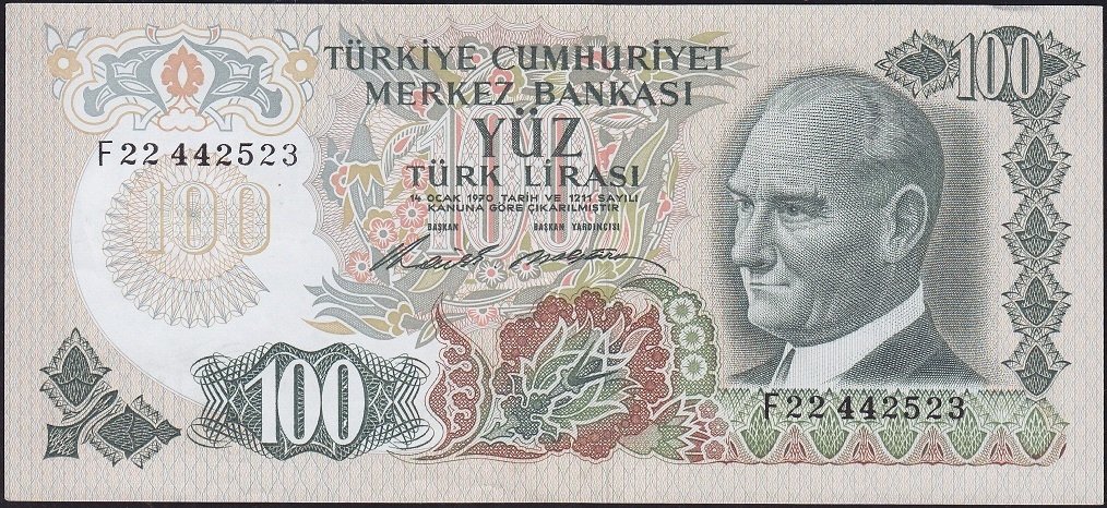 6.Emisyon 1.Tertip 100 Lira F22 442523 Çilaltı