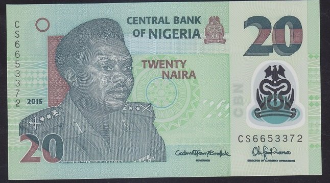 Nijerya 20 Naira 2015 Çil Polimer
