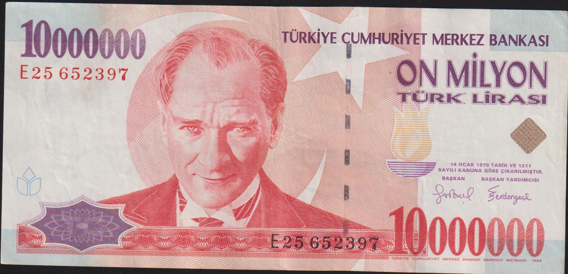 7.Emisyon 10 000 000 Lira E25 652397 Çok Temiz+