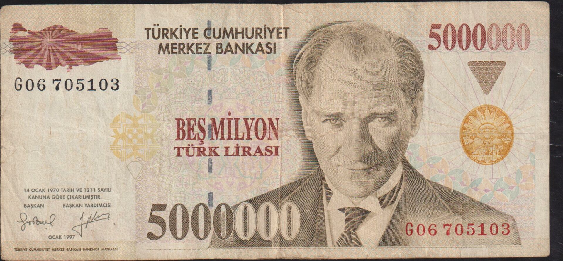 7.Emisyon 5 000 000 Lira G06 705103 Çok Temiz