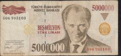 7.Emisyon 5 000 000 Lira G06 705103 Çok Temiz
