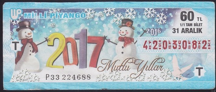 2016 31 ARALIK TAM BİLET T SERİSİ