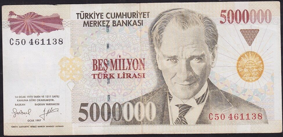 7.Emisyon 5 000 000 Lira C50 461138 Çok Temiz+