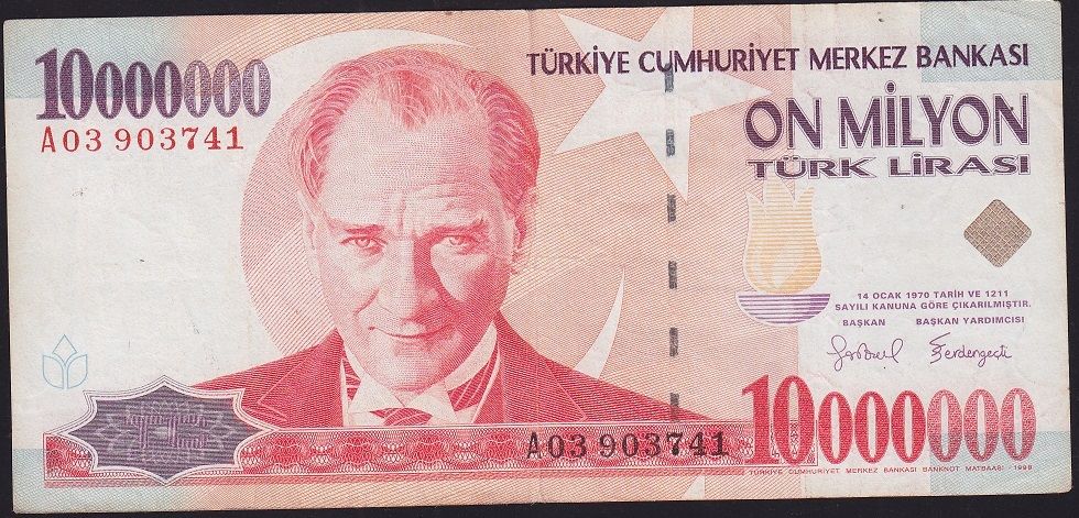 7.Emisyon 10 000 000 Lira A03 903741 Çok Temiz+