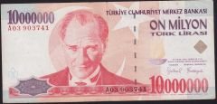 7.Emisyon 10 000 000 Lira A03 903741 Çok Temiz+