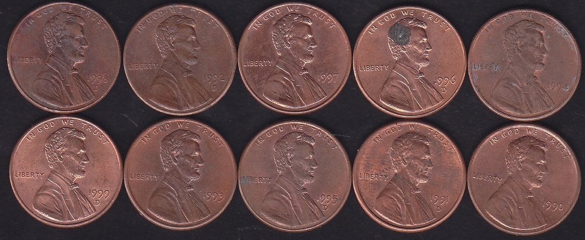 Amerika 1 Cent 1990-99 Arası 10 Adet Tam seri