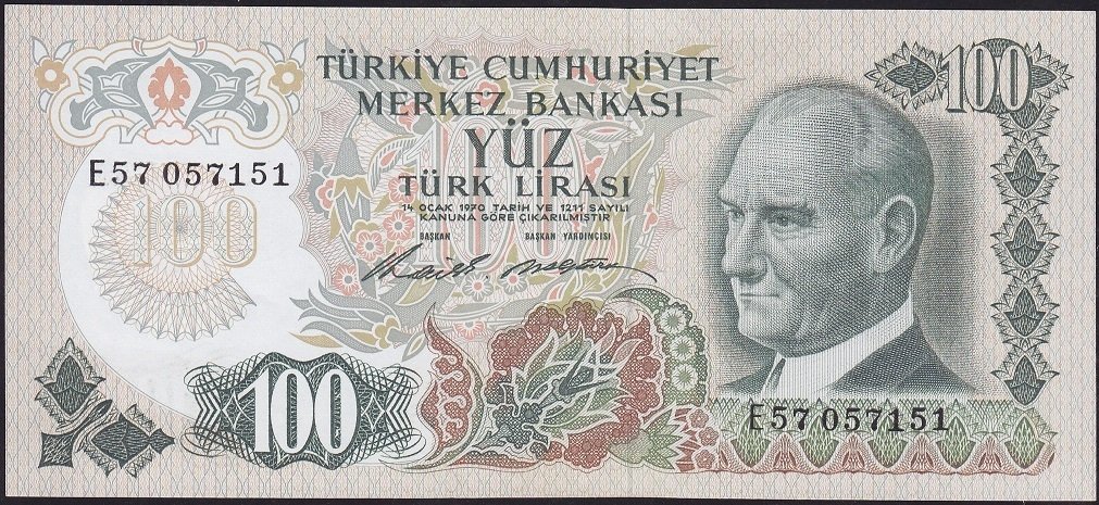 6.Emisyon 1.Tertip 100 Lira E57 057151 Çilaltı Çil