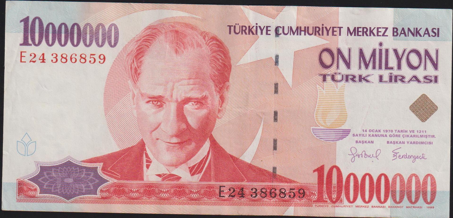 7.Emisyon 10 000 000 Lira E24 386859 Çok Çok Temiz+
