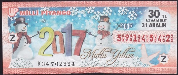 2016 31 ARALIK YARIM BİLET Z SERİSİ