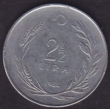 1964 Yılı 2.5 Lira Ters