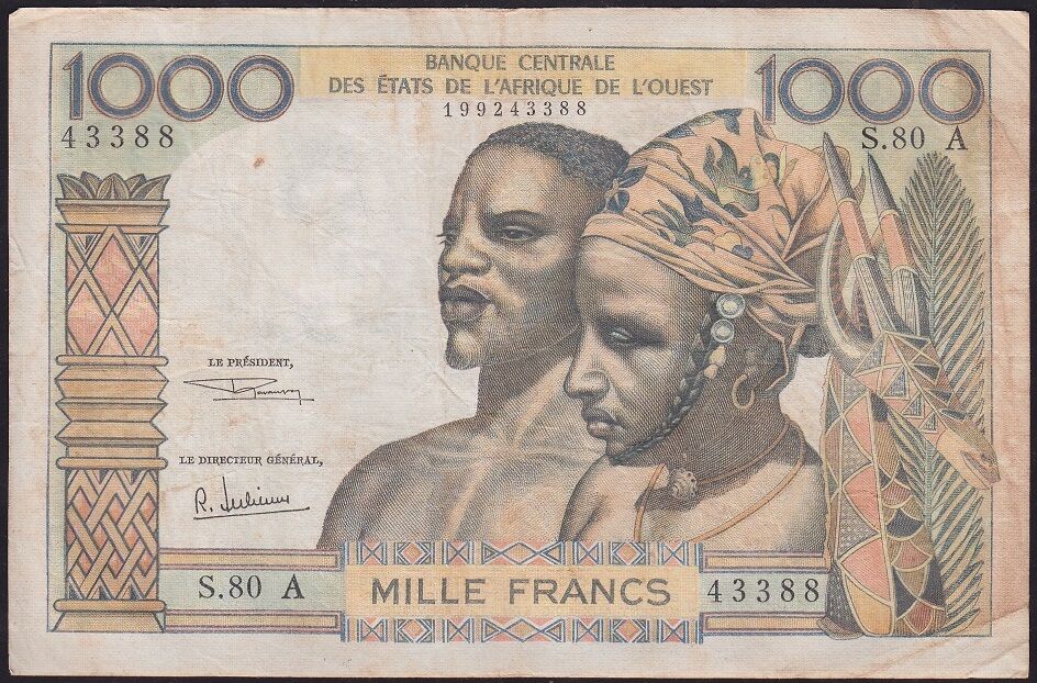 Batı Afrika Devletleri 1000 Frank 1959 -1981 Çok Temiz+ ( Fildişi Sahili ) Pick 103A/f