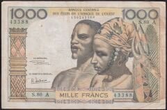 Batı Afrika Devletleri 1000 Frank 1959 -1981 Çok Temiz+ ( Fildişi Sahili ) Pick 103A/f