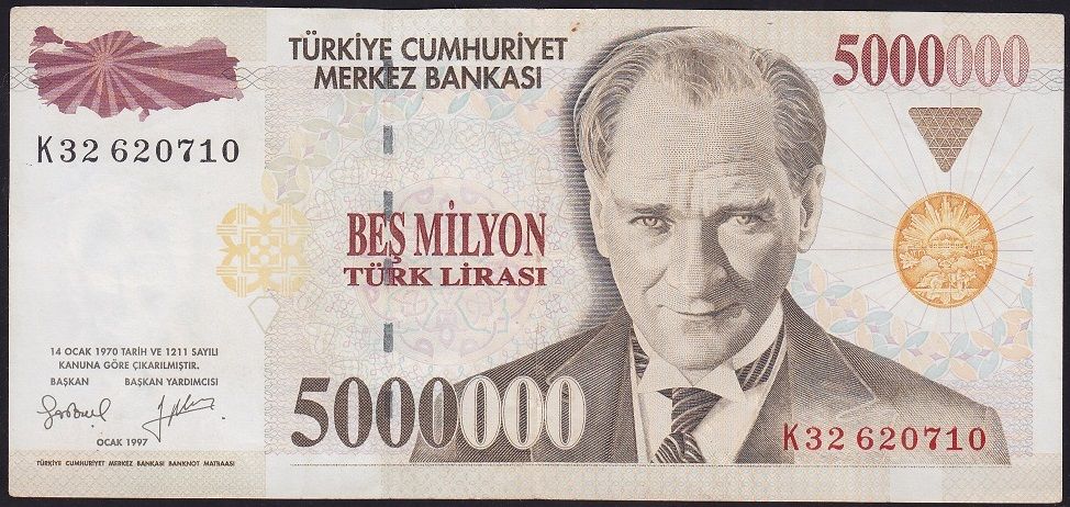 7.Emisyon 5 000 000 Lira K32 620710 Çok Temiz+