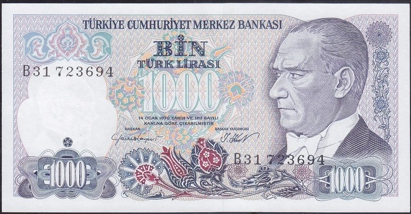 7.Emisyon 1.Tertip 1000 Lira B31 723694 Çil