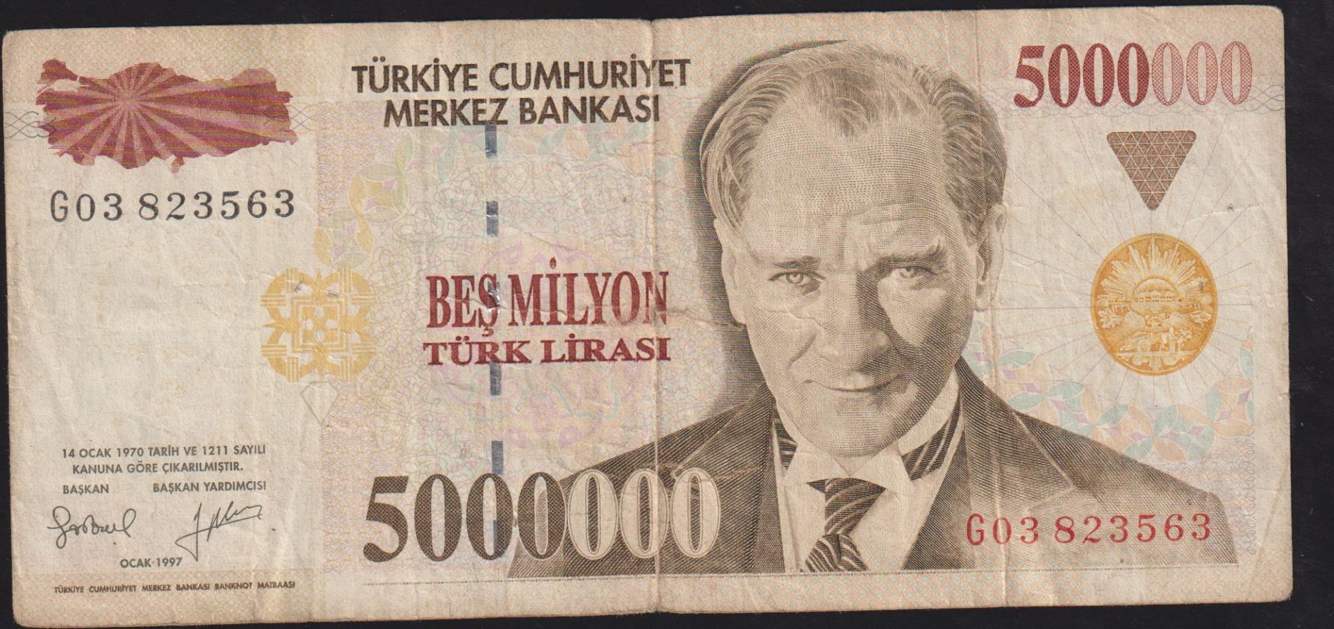 7.Emisyon 5 000 000 Lira G03 823563 Temiz