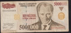 7.Emisyon 5 000 000 Lira G03 823563 Temiz