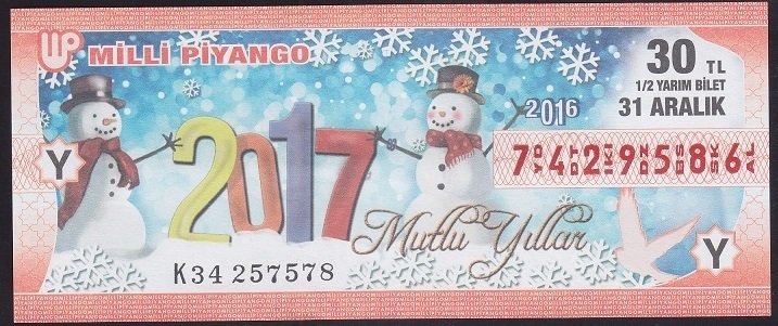 2016 31 ARALIK YARIM BİLET Y SERİSİ