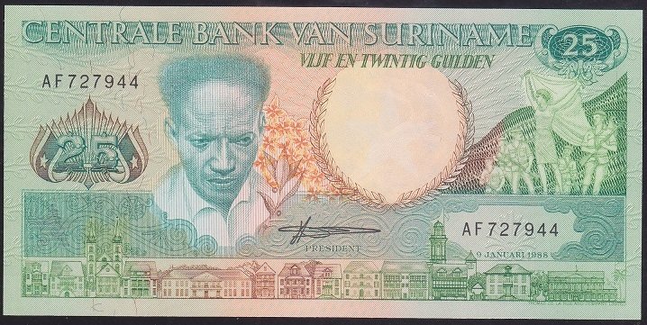 Suriname 25 Gulden 1988 Çil Pick 132b