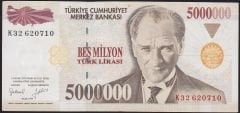 7.Emisyon 5 000 000 Lira K32 620710 Çok Temiz+