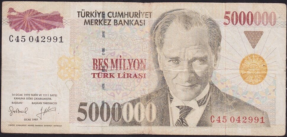 7.Emisyon 5 000 000 Lira C45 042991 Çok Temiz