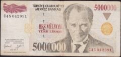 7.Emisyon 5 000 000 Lira C45 042991 Çok Temiz