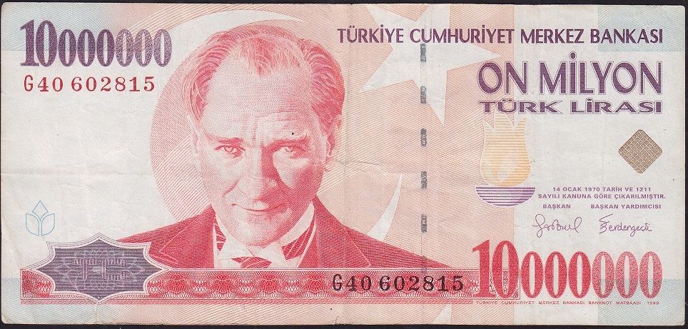 7.Emisyon 10 000 000 Lira G40 602815 Temiz