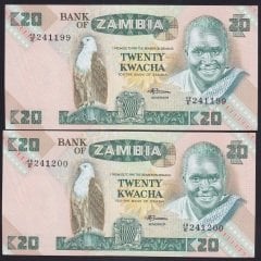 Zambia 20 Kwacha 1980 ÇİL Pick 27e - Seri Takipli 199 - 200
