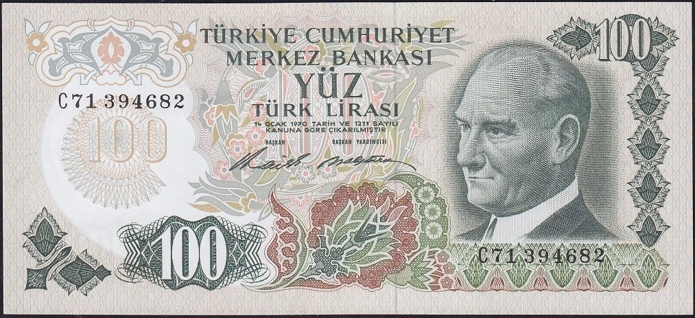 6.Emisyon 1.Tertip 100 Lira C71 394682 Çilaltı Çil