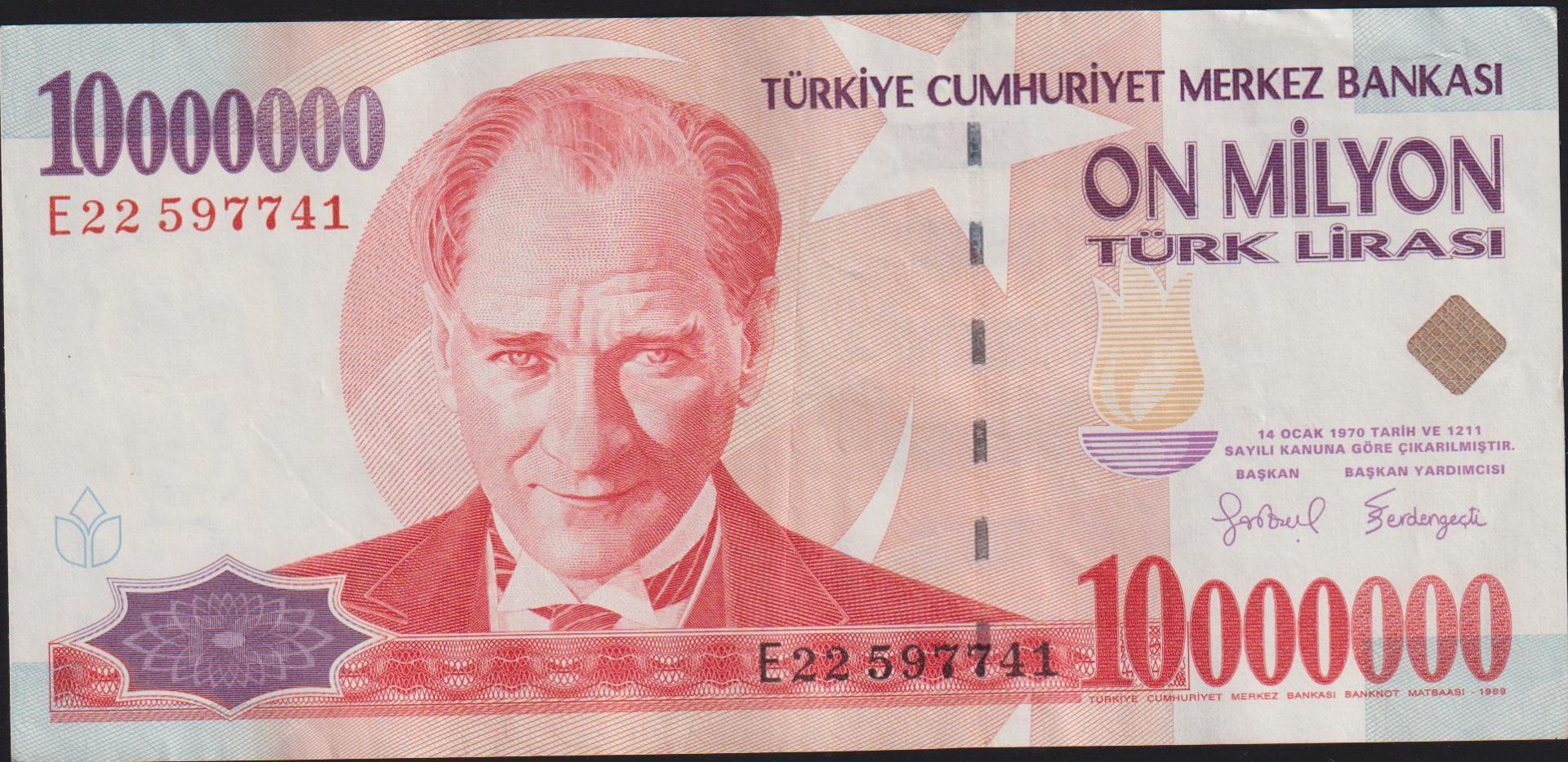 7.Emisyon 10 000 000 Lira E22 597741 Çok Çok Temiz+