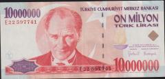 7.Emisyon 10 000 000 Lira E22 597741 Çok Çok Temiz+