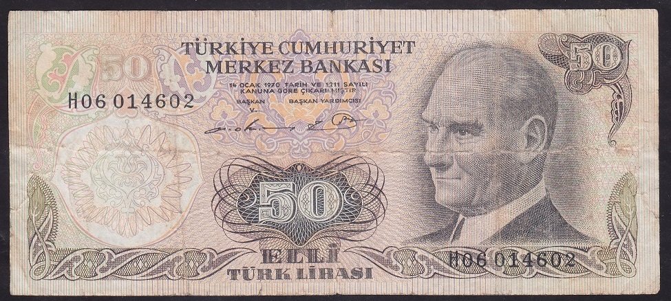6.EMİSYON 1.TERTİP 50 LİRA H06 014602 TEMİZ eski para