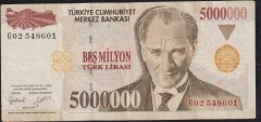 7.Emisyon 5 000 000 Lira G02 548601 Çok Temiz