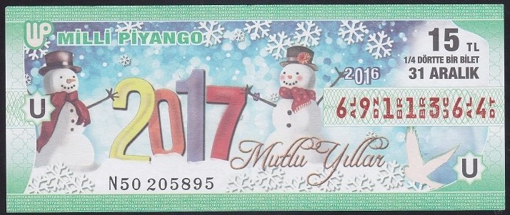 2016 31 ARALIK ÇEYREK BİLET U SERİSİ