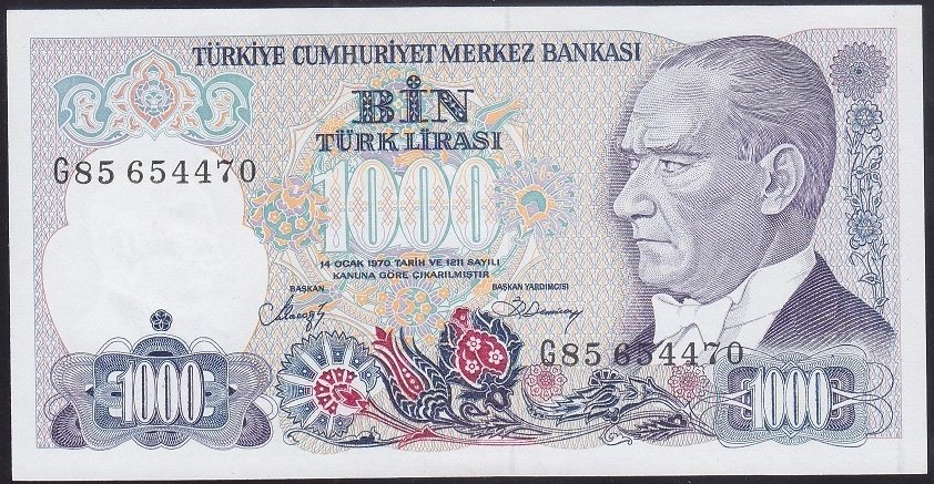 7.EMİSYON 2.TERTİP 1000 LİRA G85 654470 ÇİL