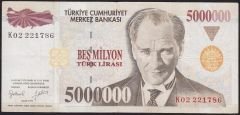7.Emisyon 5 000 000 Lira K02 221786 Çok Temiz+
