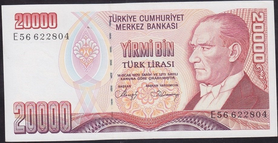 7.EMİSYON 1.TERTİP 20000 LİRA E56 622804 ÇİL