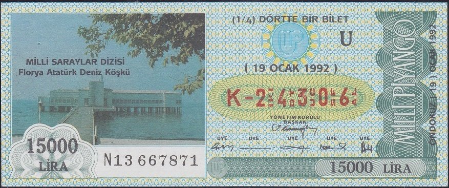 1992 19 Ocak Çeyrek Bilet - U Serisi ( K )