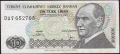 7.Emisyon 2.Tertip 10 Lira D17 652705 Çilaltı Çil ( Sararma var )