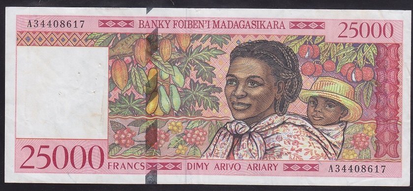 MADAGASKAR 25000 FRANCS 1998 ÇOK TEMİZ +