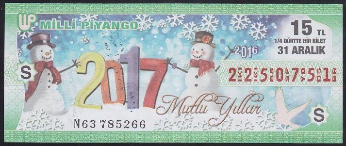 2016 31 ARALIK ÇEYREK BİLET S SERİSİ