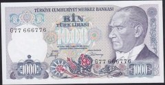 7.EMİSYON 2.TERTİP 1000 LİRA G77 666776 ÇİL