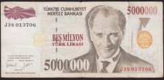 7.Emisyon 5 000 000 Lira J38 013706 Çok Temiz