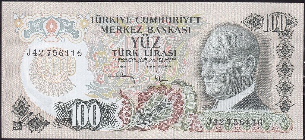 6.Emisyon 3.Tertip 100 Lira J42 756116 Çil