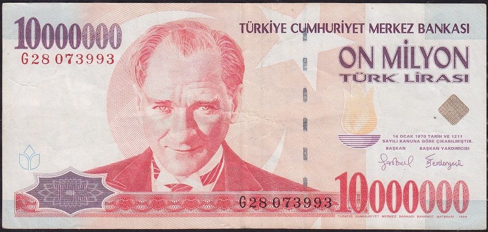 7.Emisyon 10 000 000 Lira G28 073993 Çok Temiz