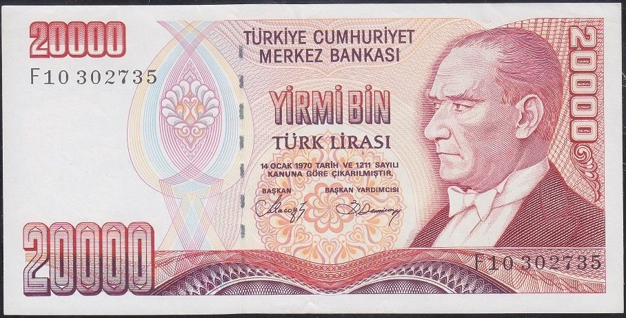 7.Emisyon 1.Tertip 20000 Lira F10 302735 Ççt Çilaltı
