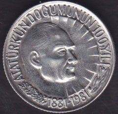 Atatürk'ün Doğumunun 100. Yılı 1 Lira 1981 Gümüş